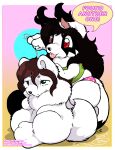  2021 anthro black_body black_fur black_hair brown_hair canid canine canis clothed clothing dialogue domestic_cat duo english_text felid feline felis female fur green_eyes hair male mammal nude o-kemono o-kemono_(character) panties pussycat_(o-kemono) red_eyes text tongue tongue_out underwear url white_body white_fur white_hair wolf 