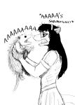  aaaaaaaaaaa anthro black_and_white didelphid eyewear female feral glasses hi_res hladilnik holding_character mammal marsupial marylin_(hladilnik) monochrome screaming sharp_teeth sketch teeth 