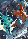  artist_name black_eyes blurry claws clenched_hand deoxys deoxys_(normal) dragon e_volution earth_(planet) eastern_dragon gen_3_pokemon legendary_pokemon mega_pokemon mega_rayquaza mythical_pokemon planet pokemon pokemon_(creature) rayquaza rock space 