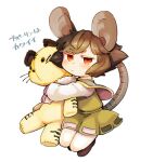  animal_ears capelet commentary_request daitai_konna_kanji doll_hug dress full_body grey_dress grey_hair jitome long_sleeves looking_at_viewer mouse_ears mouse_tail nazrin red_eyes shirt shoes short_hair simple_background stuffed_animal stuffed_tiger stuffed_toy tail touhou translated white_background white_shirt 