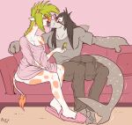  &lt;3 &lt;3_eyes anthro barefoot blonde_hair blush bodily_fluids breasts brown_body brown_hair bulge butt carpet_shark clothed clothing cum cum_in_pants duo extreme_french_kiss eyes_closed feet female fish french_kissing fuf furniture genital_fluids giraffe giraffid hair hi_res irelynd_(rileyrivers) kissing long_tongue male male/female mammal marine money nipple_outline off_shoulder shark sofa story story_in_description toby_(rileyrivers) tongue wet wet_clothing whale_shark white_body 