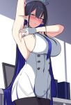  1girl armpits blue_archive blue_eyes blush breasts eyebrows_visible_through_hair gloves highres large_breasts long_hair looking_at_viewer ootori_subaru pointy_ears rin_(blue_archive) sideboob sketch skirt solo 
