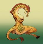  anthro big_breasts blue_eyes breasts butt butt_shot female giraffe giraffid gradient_background hi_res hooves long_neck mammal mane simple_background smile solo solo_focus spots spotted_body tail_tuft tuft xzorgothoth 
