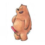  1:1 animal_genitalia anthro balls brown_body brown_skin cartoon_network genitals grizzly_(wbb) male mammal peterdamart simple_background solo ursid we_bare_bears white_background 