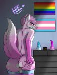  absurd_res anthro bloadzfronzak butt_heart canid canine canis dildo girly hair hbf heart_marking hi_res inside lgbt_pride male mammal pink_body pink_hair pride_colors sex_toy solo transgender_pride_colors wolf 