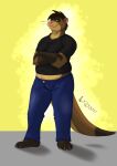  absurd_res alex.fetter alex_(alex.fetter) anthro belly brown_furnbrown_eyes clothing domestic_ferret hi_res hybrid lutrine male mammal mustela mustelid musteline overweight overweight_anthro overweight_male simple_background solo true_musteline whiskers 
