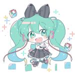  1girl 39_music_(vocaloid) aqua_eyes aqua_hair black_bow black_footwear black_skirt blush_stickers boots bow cable chibi cs_voca cube frilled_skirt frills full_body gloves hair_bow hatsune_miku headphones heart heart_hands hoop_skirt long_hair looking_at_viewer lowres magical_mirai_(vocaloid) makuhari-chan open_mouth shirt skirt sleeveless sleeveless_shirt smile solo twintails very_long_hair vocaloid white_background white_gloves white_legwear white_shirt 