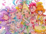  :d agnete_(precure) aqua_hair blonde_hair blush commentary_request cure_coral cure_flamingo cure_la_mer cure_oasis cure_papaya cure_summer fpminnie1 gradient_hair happy highres ichinose_minori laura_la_mer long_hair looking_at_viewer magical_girl multicolored_hair multiple_girls natsuumi_manatsu one_eye_closed open_mouth orange_hair pink_hair precure purple_hair red_hair smile standing suzumura_sango takizawa_asuka tropical-rouge!_precure two-tone_hair 