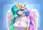  2021 absurd_res anthro big_breasts blush breasts clothed clothing dandy_(artist) digital_media_(artwork) equid equine eyebrows female friendship_is_magic hasbro hi_res horn inner_ear_fluff looking_at_viewer mammal my_little_pony princess_celestia_(mlp) shoulder_tuft solo tuft winged_unicorn wings 