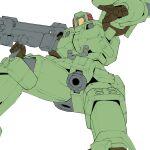  airborne gun gundam gundam_wing highres holding holding_gun holding_weapon kuroiwa_cookie leo_(mobile_suit) looking_down mecha mobile_suit no_humans open_hand science_fiction solo weapon white_background 