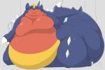  3:2 absurd_res ambiguous_gender anthro black_sclera blue_body blue_skin claws fangs feral garchomp hi_res horn immobile male morbidly_obese morbidly_obese_feral morbidly_obese_male nintendo obese obese_feral obese_male overweight overweight_ambiguous overweight_feral overweight_male pok&eacute;mon pok&eacute;mon_(species) red_body red_skin simple_background solo video_games weight_gain white_background yellow_body yellow_eyes yellow_skin zephy_03 