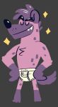  anthro black_eyebrows black_nose bottomwear briefs clothed clothing eyebrows fur goronic grey_background hair hi_res hyaenid male mammal mohawk purple_body purple_fur purple_hair simple_background solo spotted_hyena teeth_showing thick_eyebrows tighty_whities underwear underwear_only white_bottomwear white_clothing white_underwear 