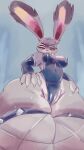  absurd_res anthro black_body black_fur breasts camel_toe cleavage clothed clothing curvy_figure disney eyes_mostly_closed female fishnet fishnet_clothing fishnet_legwear fur grey_body grey_fur hands_on_hips hi_res judy_hopps kiseff lagomorph legwear leporid looking_down low-angle_view mammal multicolored_body multicolored_fur narrowed_eyes nipple_outline rabbit skimpy solo squish thick_thighs thigh_highs thigh_squish two_tone_body two_tone_fur voluptuous wide_hips zootopia 