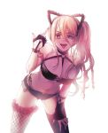  :p animal_ears bangs bare_shoulders black_choker black_gloves black_legwear black_shorts blonde_hair blue_eyes bracelet braid breasts cat_ears choker clothing_request collarbone cowboy_shot danganronpa_(series) danganronpa_v3:_killing_harmony fake_animal_ears fangs fingerless_gloves fishnet_legwear fishnets gloves gwanlamcha hair_between_eyes hand_on_own_thigh highres iruma_miu jewelry large_breasts leaning_forward long_hair looking_at_viewer micro_shorts middle_finger mismatched_legwear navel o-ring o-ring_choker o-ring_top open_clothes open_fly open_mouth open_shorts panties shorts side-tie_panties side_ponytail simple_background solo spiked_bracelet spikes stomach symbol_commentary thighhighs tongue tongue_out underwear white_background 