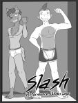  abstract_background anthro anthrofied boxer_briefs briefs bulge clothed clothing duo english_text flexing fuze gao_(fuze) greyscale grin hi_res male marshtomp monochrome navel nintendo nipples pawl_(fuze) pok&eacute;mon pok&eacute;mon_(species) pok&eacute;morph poochyena pose smile text topless underwear underwear_only video_games 