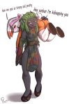  anthro carrying_over_shoulder carrying_partner clothed clothing crossdressing dialogue hi_res male male/male nintendo phess pok&eacute;mon pok&eacute;mon_(species) scorbunny smile sunny_flowers video_games zed_burrows zoroark 