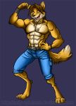  abs arrowhead canine clothed clothing dingo jeans lady-cybercat male mammal muscular pants topless 