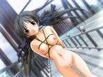 ahoge arms_behind_back bdsm black_hair blush bondage bound breast_bondage breasts bridge dutch_angle grey_eyes hair_ribbon large_breasts long_hair memories_off memories_off_2nd navel nipples nude nude_filter open_mouth outdoors public public_nudity pussy ribbon rope shirakawa_hotaru solo thigh_gap third-party_edit twintails uncensored 