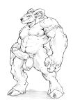  2018 3_fingers abs anthro back_muscles badcoyote ball_tuft balls biceps big_arms big_balls big_muscles big_penis black_and_white black_sclera caprine digital_media_(artwork) erection eye_matkings facial_markings front_view fur hair hooves horn huge_muscles humanoid_penis looking_at_viewer male mammal markings monochrome muscular muscular_male nipples pecs penis pinup pose presenting presenting_penis pubic quads simple_background smile solo standing triceps vein veiny_penis 