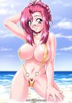  glasses nipple_slip nipples pubic_hair red_hair sling_bikini swimsuit 