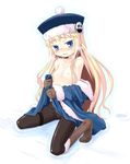  blonde_hair blue_eyes cold crotch_seam flat_chest gunner hat jack_frost long_hair minami_juujisei panties panties_under_pantyhose pantyhose sekaiju_no_meikyuu sitting solo underwear 