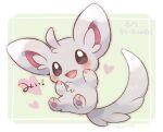  :d blush brown_eyes character_name commentary_request creature full_body gen_5_pokemon heart minccino no_humans open_mouth paws pokemon pokemon_(creature) smile solo tansho toes tongue translated 