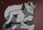  anthro canid canine canis dragon drakk_art guitar hair hi_res horn male mammal musical_instrument playing_guitar playing_music plucked_string_instrument scalie string_instrument wolf 