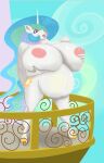  absurd_res anthro anthrofied belly big_belly big_breasts breasts female friendship_is_magic hair hand_on_breast hasbro hi_res horn huge_breasts lips mature_anthro mature_female my_little_pony navel nipples nude pregnant pregnant_female princess_celestia_(mlp) slavman_(artist) solo teeth 