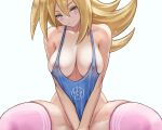  blonde_hair breasts cropped dark_magician_girl erect_nipples green_eyes long_hair no_bra nopan see_through spread_legs thighhighs white yu-gi-oh zefrableu 