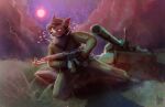  anthro canid canine canis clothing gamibri gun male mammal military military_uniform painting_(artwork) ranged_weapon solo tank traditional_media_(artwork) uniform vehicle weapon wolf 