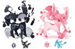  ! !! bone charamells cherrim cherrim_(sunshine) cherry commentary duskull flower food fruit gen_2_pokemon gen_3_pokemon gen_4_pokemon glaceon highres looking_at_viewer looking_back mask paws petals pink_flower pokemon pokemon_(creature) red_eyes standing toes tombstone umbreon white_background 