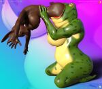  abdominal_bulge amphibian anthro beatrice_(loneclaw) big_breasts big_butt big_mouth_(anatomy) breasts butt duo female female/female frog lagomorph leporid loneclaw mammal non-mammal_breasts oral_vore rabbit same_size_vore scared side_view thick_thighs unwilling_vore vore wide_hips 
