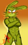  abs animal_humanoid anthro arm_tuft balls belly_tuft biceps blush chest_tuft crossed_arms crotch_lines crotch_tuft elbow_tufts embarrassed five_nights_at_freddy&#039;s five_nights_at_freddy&#039;s_4 flustered fur genitals glans glistening glistening_body glistening_eyes glistening_genitalia glistening_glans glistening_pecs glistening_penis green_balls green_body green_fur green_hair hair half-erect hi_res humanoid jflare205 lagomorph lagomorph_humanoid legomorph leporid leporid_humanoid looking_away male mammal mammal_humanoid markings markings_(fur) multicolored_penis muscular muscular_anthro muscular_male navel orange_eyes penis penis_veins plushtrap_(fnaf) pouting pouty presenting presenting_penis pubes rabbit rabbit_humanoid saggy_balls shoulder_tuft solo standing thick_thighs tsundere tuft two_tone_penis video_games 