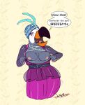  2019 absurd_res anthro aunt_tallulah avian beak bird breasts clothed clothing dialogue english_text female flashing hi_res jodero mature_female netflix nipples non-mammal_breasts non-mammal_nipples partially_clothed portrait solo text three-quarter_portrait toucan tuca_and_bertie 