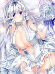  1girl absurdres azur_lane bare_shoulders blue_eyes bouquet breasts bridal_veil center_opening dress flower garter_straps gloves hair_ribbon halter_dress halterneck highres holding holding_bouquet illustrious_(azur_lane) illustrious_(morning_star_of_love_and_hope)_(azur_lane) lace-trimmed_dress lace_trim large_breasts long_hair looking_at_viewer mole mole_under_eye official_alternate_costume ribbon rose silver_eyelashes sleeveless sleeveless_dress solo tiara tress_ribbon tri_tails tub_(abcehknqux) veil wedding_dress white_dress white_flower white_gloves white_hair white_rose 