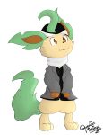  absurd_res blep clothing coat eeveelution hat headgear headwear hi_res leafeon male nintendo pok&eacute;mon pok&eacute;mon_(species) quentinmimikyu solo standing tongue tongue_out topwear trenchcoat video_games 