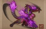  2021 4_fingers 4_toes anthro breasts capcom claws digital_media_(artwork) feet female fingers hair hi_res humanoid magnamalo monster_hunter muhut purple_hair scales solo toes video_games 