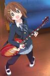  1girl :d brown_hair electric_guitar guitar instrument ixy k-on! looking_at_viewer open_mouth short_hair smile solo 