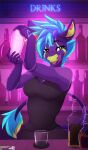  2021 5_fingers anthro blue_hair bovid bovine breasts brown_eyes cattle clothed clothing digital_media_(artwork) eyebrows eyelashes female fingers hair mammal smile standing wolflady 