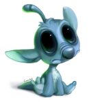  2020 alien antennae_(anatomy) big_eyes big_head blue_body blue_eyes blue_fur blue_nose crees_art disney experiment_(lilo_and_stitch) fur lilo_and_stitch looking_at_viewer no_sclera signature simple_background sitting solo swirly_(lilo_and_stitch) white_background 
