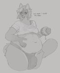  absurd_res anthro belly big_belly big_bulge bodily_fluids bra bulge burger chai_(cum_sexer) clothing crop_top detailed_bulge dialogue domestic_cat english_text felid feline felis fluffy food grease_stains gynomorph hair hi_res holding_stomach intersex jockstrap lando_(cum_sexer) mammal monochrome navel onomatopoeia open_mouth overweight overweight_anthro pubes pubic_stubble rumbling_stomach shirt solo sound_effects spiky_hair star_eyes sweat text topwear trans_(lore) translucent translucent_clothing underwear worried_expression 