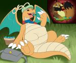  2021 3_fingers 3_toes abdominal_bulge after_vore ambiguous_gender anthro anthro_pred anthro_prey belly belly_scales berry big_belly biped bodily_fluids bubble canid canine claws clothing corryn_(roaminggecko89) cutaway dated digestion digital_media_(artwork) dragon dragonite duo eating fan_character fangs featureless_crotch feet finger_claws fingers food fruit hat headgear headwear hybrid internal male_(lore) mammal membrane_(anatomy) membranous_wings mostly_nude motion_lines multicolored_body multicolored_scales nintendo open_mouth open_smile oral_vore orange_body orange_eyes orange_scales organs partially_submerged pikachu pink_tongue plant plantigrade pok&eacute;mon pok&eacute;mon_(species) reptile scales scalie scarf scarf_only sebastian_(blazingyoshi) semi-anthro sharp_teeth shikaro signature sitting size_difference smile soft_vore stomach stomach_acid struggling tan_body tan_scales teeth toe_claws toes tongue tongue_out video_games vore white_claws wings 