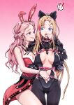  2girls animal_ears arms_behind_back ass_visible_through_thighs bad_id bad_pixiv_id bdsm belt black_legwear blonde_hair blue_eyes blush bondage bondage_outfit bound braid breast_grab breasts dress fake_animal_ears grabbing hairband heart heart-shaped_pupils highres jewelry looking_at_another multiple_girls necklace open_clothes open_mouth original piercing pig_ears pink_hair playboy_bunny rabbit_ears saliva smile symbol-shaped_pupils thighhighs tongue tongue_grab tongue_out torn_clothes torn_legwear yepbee1 yuri 