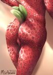  absurd_res anthro bodily_fluids butt dated digital_media_(artwork) elemental_creature elemental_humanoid female flora_fauna food food_creature food_humanoid fruit fruit_humanoid genital_fluids genitals hi_res humanoid living_fruit miramore not_furry nude plant plant_humanoid plant_tail pussy pussy_juice rear_view signature simple_background solo strawberry trypophobia 