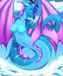  anthro apode blue_body blue_scales draconcopode dragon female hi_res hybrid lamia legless markings moonfluffmf reptile scales scalie serpentine snake solo split_form wings 