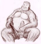  2006 anthro balls belly caesarcub erection genitals haplorhine humanoid_genitalia humanoid_hands humanoid_penis male mammal monkey moobs nipples overweight overweight_anthro overweight_male penis primate simple_background solo traditional_media_(artwork) 