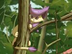  2021 ambiguous_gender branch claws climbing delcatty detailed_background digital_media_(artwork) felid feline feral forest fur leaf mammal nintendo outside plant pok&eacute;mon pok&eacute;mon_(species) scared signature solo sweetreat tree video_games 