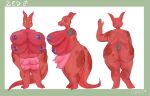  2_toes 4_breasts 4_fingers anthro belly big_belly big_breasts blue_nipples bovid bovine breasts cattle feet fingers genitals happy hi_res hybrid hyper kobold kowbold looking_at_viewer male mammal model_sheet multi_breast navel nipples overweight overweight_anthro overweight_male penis red_body red_scales scales small_penis solo spots teats thick_thighs toes udders yellow_eyes zed_(scales) 