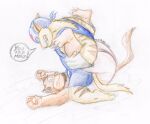  2006 anthro bulge butt caesarcub chance_furlong domestic_cat duo english_text felid feline felis hanna-barbera humanoid_hands male mammal mask simple_background swat_kats text traditional_media_(artwork) wrestling wrestling_singlet 