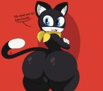  anthro atlus balls bandanna big_butt black_body black_fur blue_eyes bulge butt clothed clothing digital_media_(artwork) domestic_cat felid feline felis fluffy_ears fur genitals girly hi_res huge_butt kerchief looking_at_viewer looking_back male mammal megami_tensei megami_tensei_persona morgana_(persona) multicolored_body multicolored_fur nr_ac shaded shadow signature simple_background smile solo text thick_thighs tight_clothing tight_fit two_tone_body two_tone_fur video_games wide_hips 